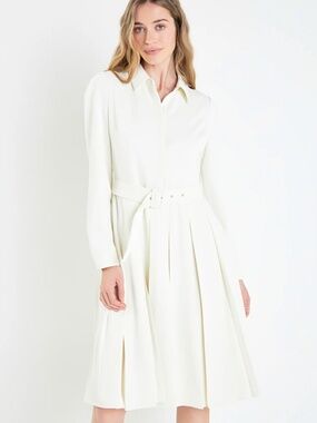 English Factory Pleated Collared Long Sleeve Midi Dress